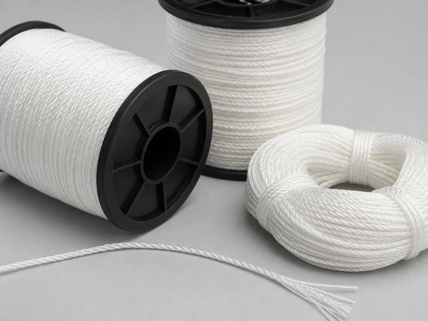 Nylon multifilament fishing twine spools and coil