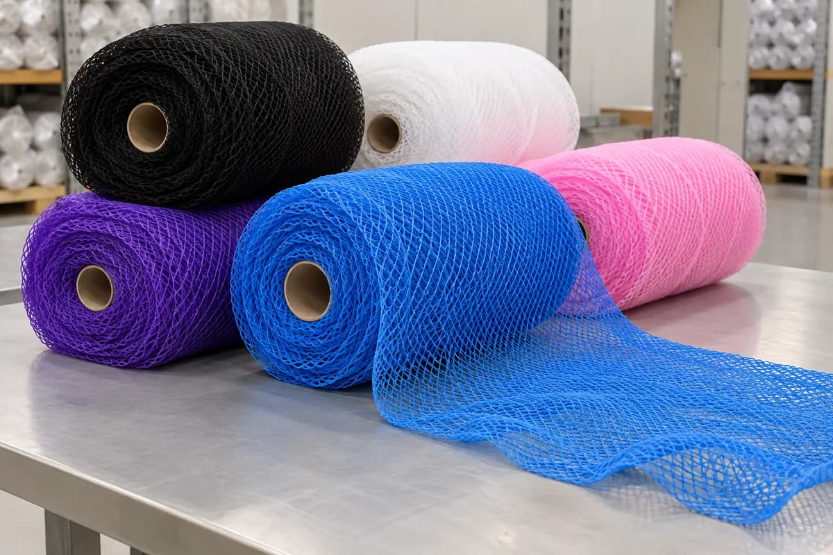 Illustrative rendering of uncut African bath net mesh supplied in colored rolls