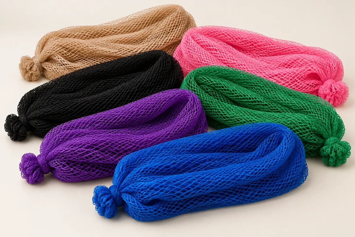 Illustrative rendering of assorted finished African net sponges for wholesale supply