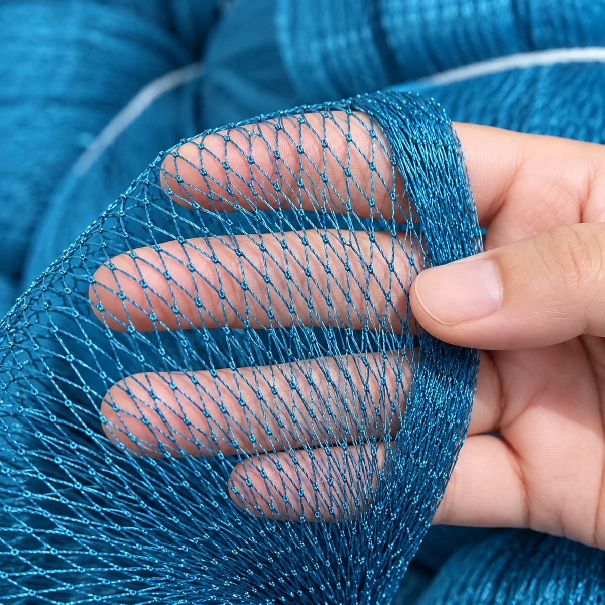 Nylon fishing net mesh and yarn construction detail