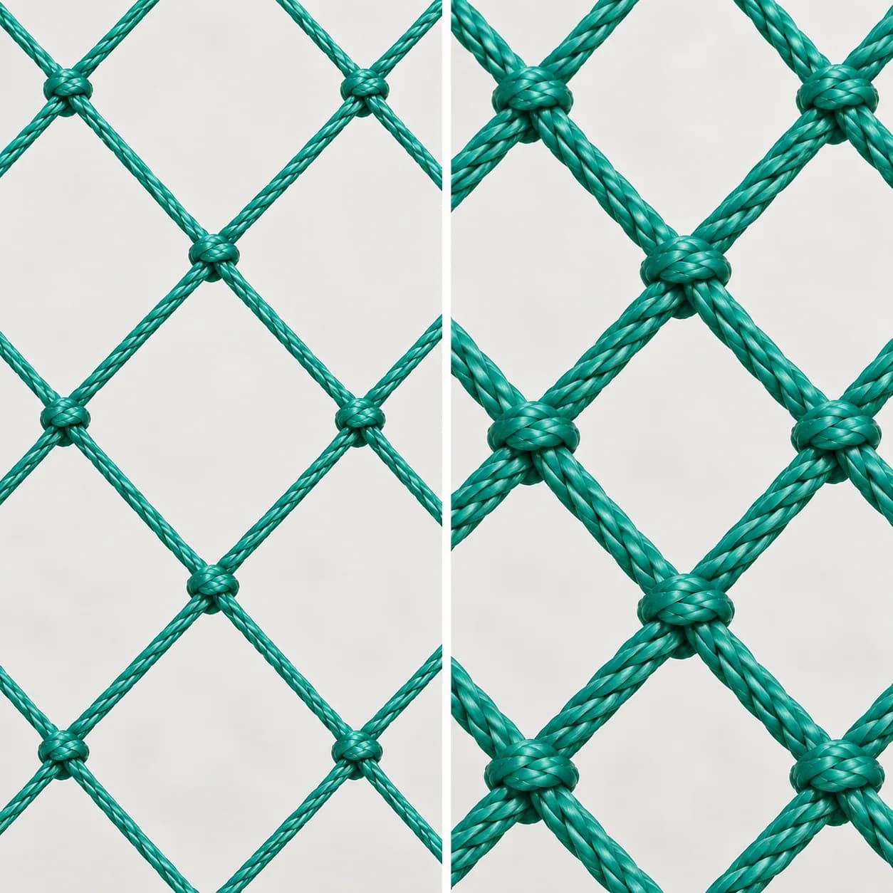 Fishing net mesh size compared with twine thickness