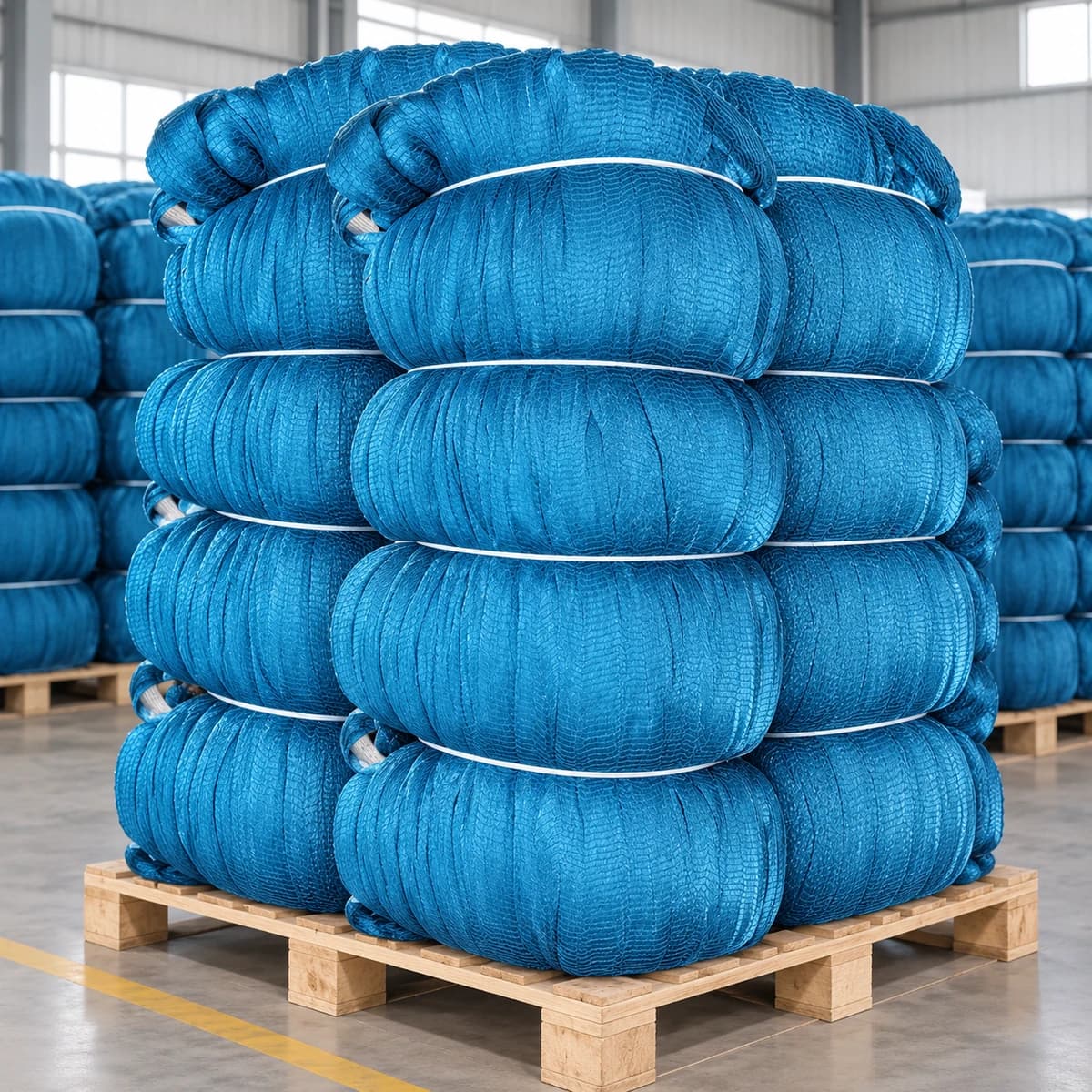 Single and double knot nylon multifilament fishing net detail